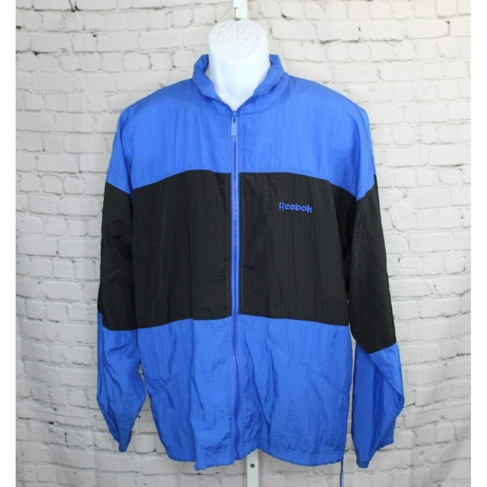Vintage Reebok Windbreaker Men's Medium Blue Black Full Zip Embroidered
